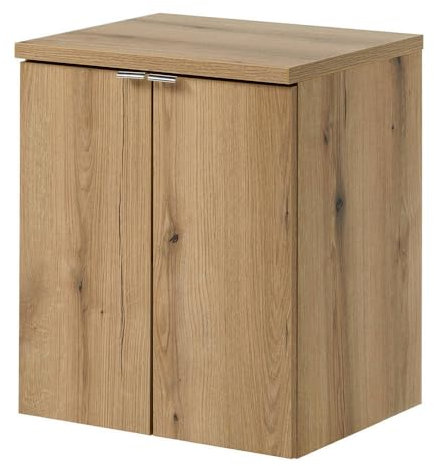 [en.casa] Mueble de Baño Newport con 2 Puertas Armario Bajo Lavabo con Compartimentos y Encimera de 50 cm Instalación Mural 50 x 60 x 40 cm - Efecto Roble