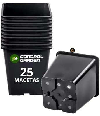 + control GARDEN Pack 25 Macetas Negras Cuadradas para Plantas 8 x 8 x 7 cm - 25 Maceteros de Plástico para Flores y Siembra 8 x 7 x 7 cm - Ideal Exterior e Interior Flores, Esquejes y Semillas