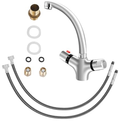 ACROSSPART Robinet de salle de bain, robinets de lavabo avec thermostat et double tige, mitigeur thermostatique pour lavabo