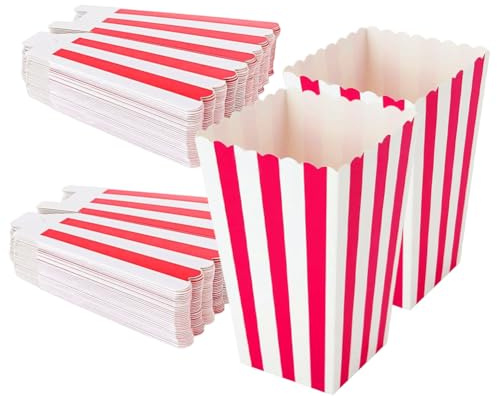 36 Cajas de Palomitas de Cartón de Rayas, 11 cm - Cucuruchos Pequeños para Noche de Cine, Cumpleaños, Boda, Fiesta - Contenedor para Golosinas, Snacks, Chocolate & Patatas Fritas