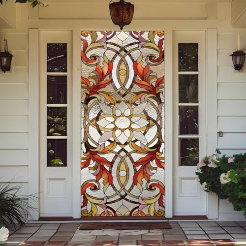 Treer Decorazione per Porta Ingresso con Elastico, Copertura per Porta Decorazione Elastica Esterna Interna Striscione da Appendere Coperto per Casa Festa, Tutto L'Anno (Stampa su Vetro,90x210cm)
