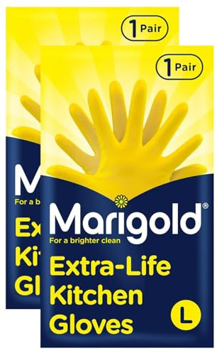 MARIGOLD Extra Life Kitchen Gloves Pack of 6, Yellow - Large | Sold by Bargain Hub