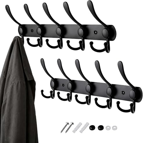 Relaxdays percha, set de 2, 5 colgadores triples, acero inoxidable, negro