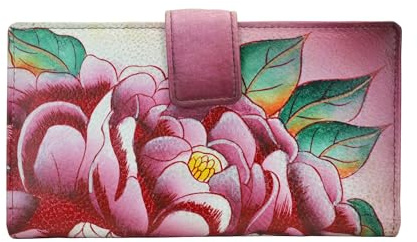 Anna by Anuschka Damen geldbörse, Echtes Leder, Zweifach Gefaltet Portemonnaie, handbemaltes Echtleder, Kostbare Pfingstrose