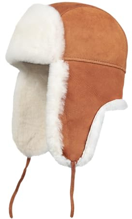 Zavelio Cappello unisex da aviatore in pelle di pecora, modello colbacco russo Ushanka, in pelliccia invernale, Cognac, M