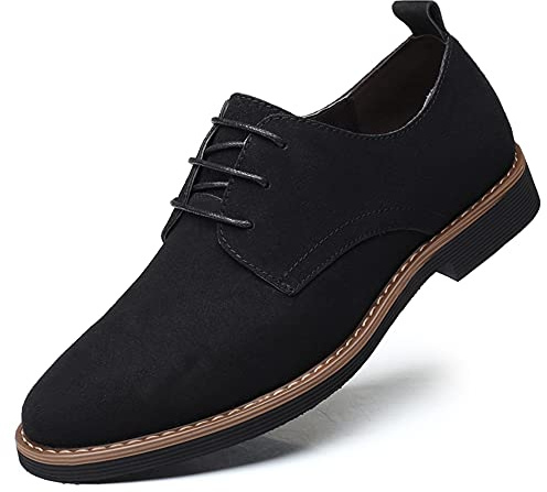Men's Suede Leather Oxford Shoes Classic Lace Up Business Casual Shoes Black 13