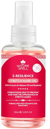 Nature Spell Huile anti-vergetures pour le corps, renforce l’élasticité de la peau, aide à atténuer vergetures et cicatrices, enrichie en vitamine E, hydratante, vegan, 100 ml