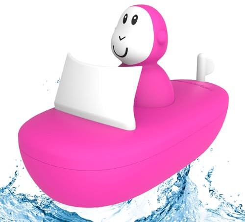 Matchstick Monkey, Bathtime Boat Set, Antimicrobial Baby Bath Toy, Easy To Grip, Sensory Learning - Boat Set (1 Wobbler + 1 Boat), 12 Months Old+, No Holes, No Mould, Pink