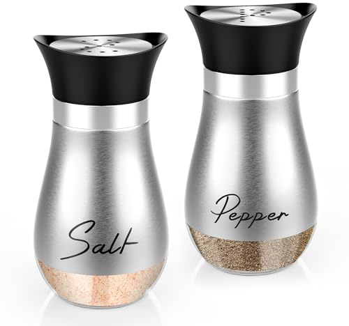 Dorblely Salière et Poivrière Set, 120ml Acier Inoxydable Poivriere, Saliere en Verre, Pots à épices, pour La Maison ou La Cuisine, Épices, Restaurant - Argent
