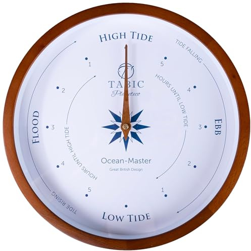 Tabic Planeteco Ocean Master Tide Clock - Stylish Home Decor Accessory with High-Low Tide Display - Elegant Wall Clock Design - Ideal for Planning Beach and Ocean Activities - Dark Stain