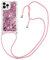 IMIRST Funda con Cordón Compatible con iPhone 13 Pro Bling Liquid Glitter Carcasa de Silicona Chaqueta Antisísmica Funda de Collar de Cordón Umbilical para Apple iPhone 13 Pro. LP Love Rose