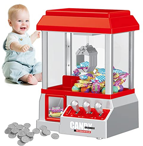 Pekoluta Macchina Artiglio - Arraffa Caramelle in Miniatura per Bambini - Fun Mini Candy Grabber Prize Dispenser Vending Toy con 24 Monete da Gioco per Bambini, Ragazzi e Ragazze
