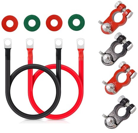 YOUNLEN Battery Inverter Cable Battery Connector Wires 10AWG with M8 Ring Terminals for RV, Truck, Motorcycle, Marine, Solar System （4 connection terminals）