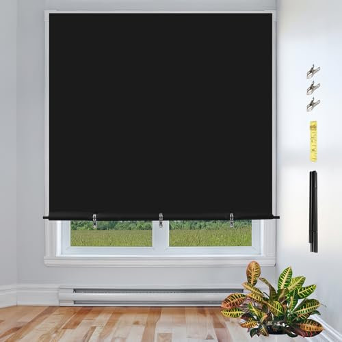 AnExer 100% Blackout Roller Blinds, Velcro Blackout Blind Roller Blinds, No Tools Needed,UV Protection & Thermal Insulation Blackout Shades for Bedroom Nursery Office Window and French Door