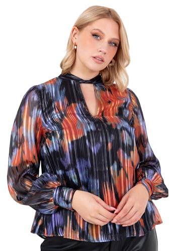 Lovedrobe Women's Long Sleeve Blouse Ladies Chiffon Top Twist Neck Keyhole Detail Abstract Print Lined Smart Casual Office Wear, Multi 52