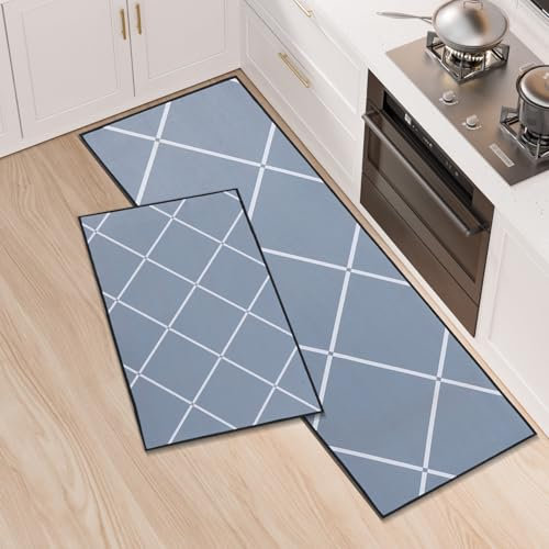 LY4U Juego de 2 Alfombras de Cocina, Alfombrillas de Cocina Lavables, Corredera Antideslizante, Alfombrilla Absorbente para Entrada y Decoración del Hogar de Oficina, 43x75+43x120cm, Gris