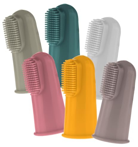 Kina - Set 6 pz Spazzolini da dito in silicone alimentare per Animali Domestici | Pulizia denti per cani e gatti | resistenti, sicuri, lavabili | PVC free | Facili da Usare | Colori assortiti