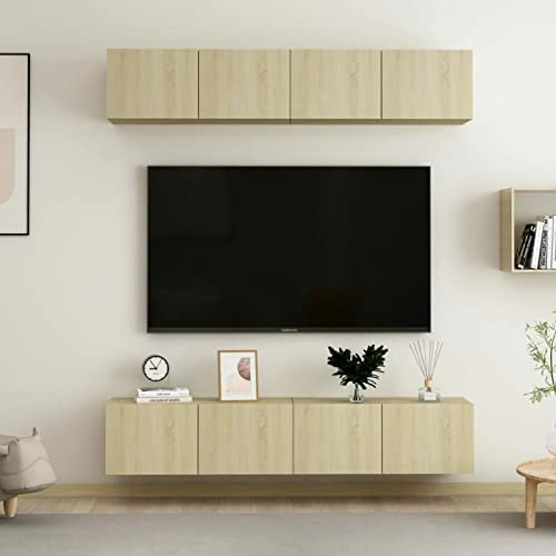 ShGaxin TV-möbler 4 st, moderna vardagsrumsmöbler, TV-skåp, vardagsrumsmöbler, kompletta moderna vardagsrum, TV-set, Sonoma ek spånskiva 80 x 30 x 30 cm