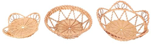 Zerodeko 3 Pièces Panier En Rotin Bol De Fruits Artificiel Paniers En Osier Pour Le Stockage Un Tapis Tissé Paniers Osier Suspendus Au Mur Fil Panier De Rangement Usine Light Brown