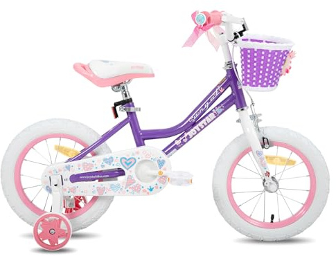 JOYSTAR bicicleta infantil de 14 pulgadas para niñas de 3-5 años, 14 pulgadas con ruedas de apoyo y cesto, violeta