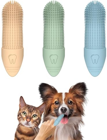 3 PCS Dog Toothbrush Cat Toothbrush, Dog Finger Toothbrushes,Remove Plaque & Tartar Fights Bad Breath,Puppy Toothbrushes 360° Bristles,Cat Dogs Teeth Cleaning Products