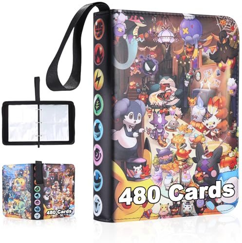 Sammelalbum für Pokemon Karten TCG, 480 Taschen Sammelkarten Album, Toploader Binder Wasserdicht PU Karten Halter Heft Ordner Buch, Sammelkartenalben Toploader-Sammelordner für Sammler (A-2026)