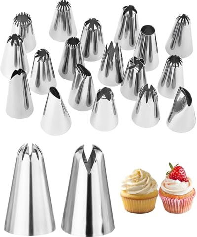 GRETY Set di 18 Beccucci per Sac a Poche Grandi Professionali, Inox, Bocchette Decorative Accessori per Decorare Cupcakes, Torte, Biscotti, Pasticceria