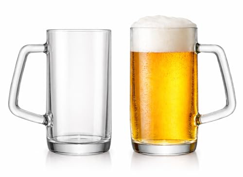 Sixby® Set med 2 stycken ölsejdel 0,5 liter glas – 500 ml ölglas med handtag, tung och robust – måttkanna för öl, bar och fest – diskmaskinssäker
