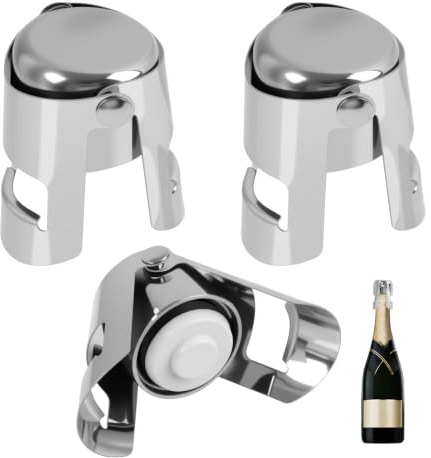 Set de 3 Tapones de Vino y ChampáN De Acero Inoxidable,TapóN de Vino Al Vacío–Con Cierre Al VacíO y Cabezal De Silicona–Apto Para Lavavajillas y Compatible Con Botellas Standard