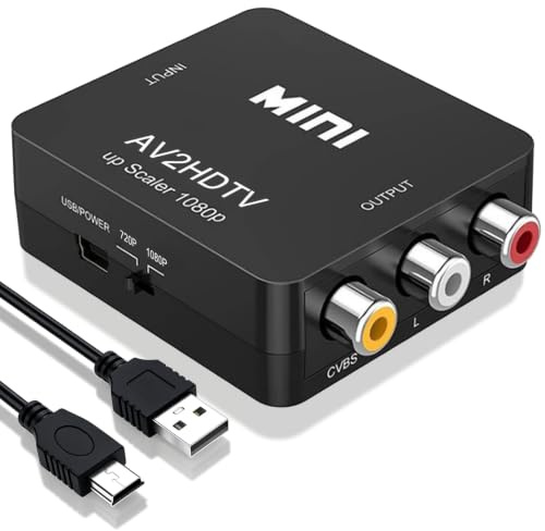 MIMISOLA Convertidor RCA a HDMI, Adaptador AV a HDMI, 1080P RCA Compuesto CVBS Video Convertidor de Audio, Soporta PAL/NTSC, para VHS/Xbox/PS4/TV/VCR/DVD/Wii/PS2/SNES