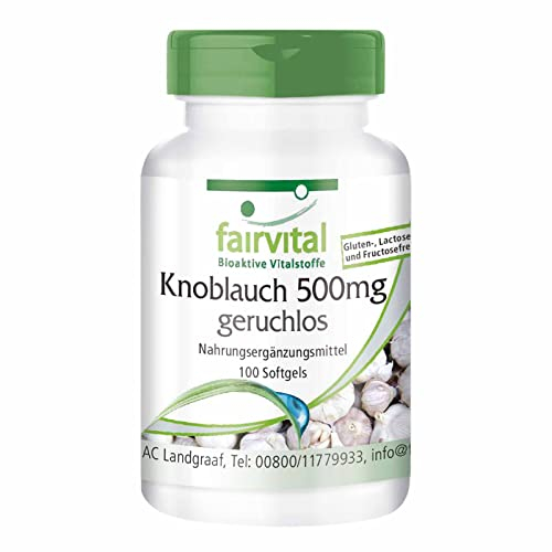 Fairvital | Knoblauch Kapseln 500mg - 100 Softgels - enthält Alliicin - Knoblauch 100:1 Extrakt - HOCHDOSIERT & geruchslos