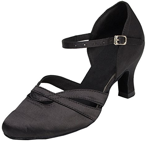 MINITOO Satin balsal danssko bröllop bal kvällssandaler pumpar, L152 Svart 6 cm klack, 38 EU