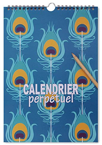 Calendrier des anniversaire, perpétuel turquoise, format 21 x 29,7 cm, A4, illustré
