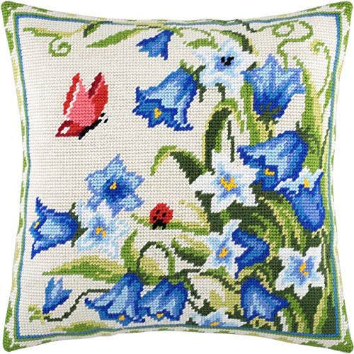 Brvsk Bellflowers. Embroidery Kit w/Printed Tapestry Canvas (40 × 40 cm) — Embroidery Cushion Kit for Creative Home Décor — Needlework Kit for Adult Beginners