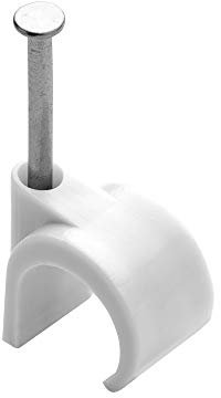 DEBFLEX Attache Câble - Range Câble - Fixation Câble électrique - Clips Câble - Serre Câble - Cavalier Câble - Attache-câble avec Clou Acier - 50 Attache Fils D16/19 Blanc 700465
