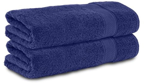 Komfortec 2er Set Duschtücher, 70x140cm Größe, Doppelpack,%100 Baumwolle, Handtücher, Frottee, Weich, Saugstark, Navy Blau