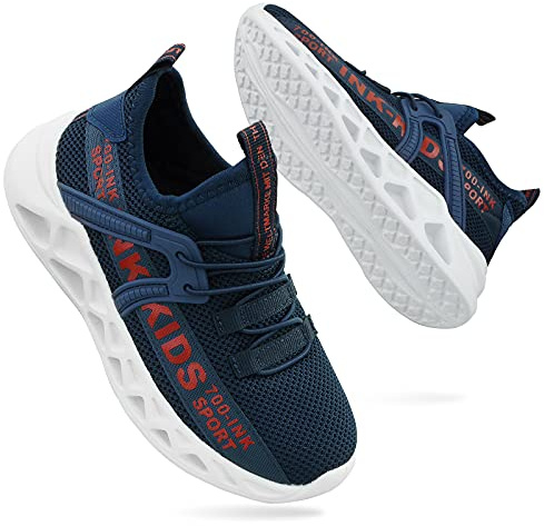 Pojkar och flickor träningsskor barn sneaker lätta utomhussportskor nät andningsbara pojkar löpning sport sportskor, Bläckblå, 33 EU
