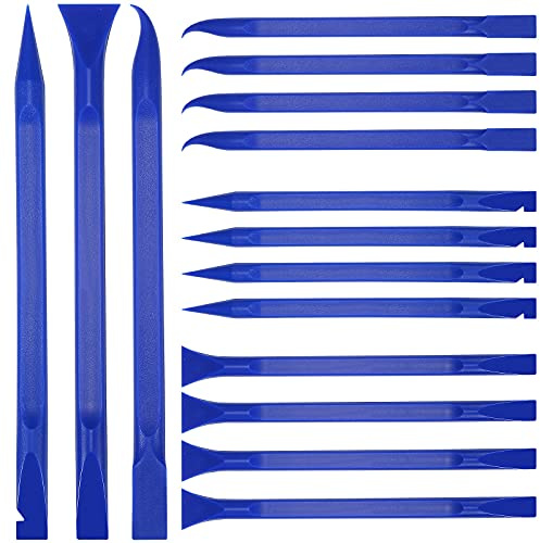 Minatee 18 Pcs Carbon Fiber Plastic Scrapers Cleaning Tool Non-scratch Plastic Multi-purpose Scraper Pen-shaped for Cleaning, Paint, Stickers Label, Food, Tight Spaces, Crevices(Blue)