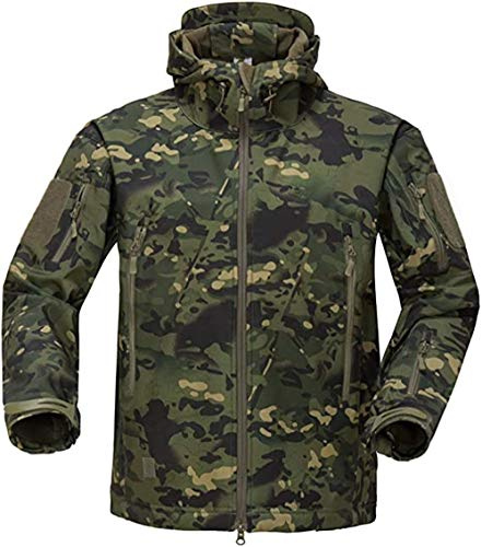 Czen Tactical Camouflage Softshell Giacca Outdoor Army Militare Foderato in Pile Impermeabile Giacca con Cappuccio Outwear Caccia Cappotto (CP Green,3XL)
