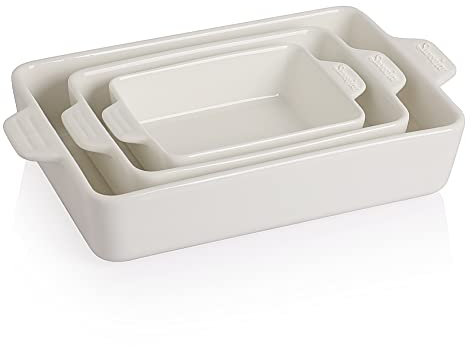 Sweejar Ceramic Bakeware Set, Rectangular Baking Dish for Oven Lasagna Pans for Cooking, Kitchen, Cake Dinner, Banquet and Daily Use, 11.8 x 7.8 x 2.76 Inches of Casserole Dishes (White)