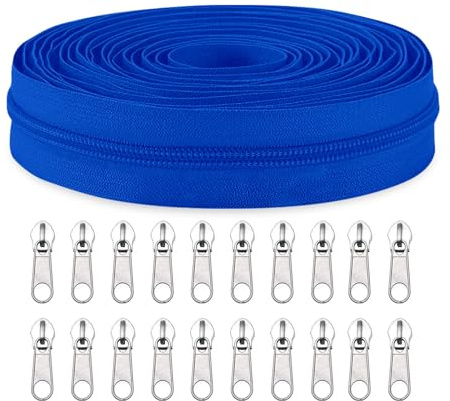 Sawoake #5 Nylon Coil Zippers by The Yard Bulk 10 Yards with 20pcs Zipper Sliders for DIY Sewing Tailor Craft Bag Garment Home Textile…(Blue)