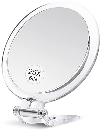 MIYADIVA Miroir grossissant, Miroir à Main 25X avec poignée, Miroir grossissant pour Le Maquillage avec grossissement Double Face 25X/1X, Miroir à Main pour l'élimination des Points Noirs 6 Pouces