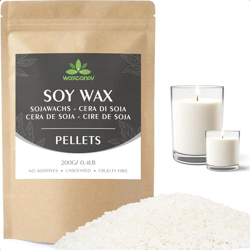 Cire de soja pour bougies, Cire premium pour bougies de Waxcanpy, Cire de soja écologique 100% naturelle pour bougies（0.2KG)