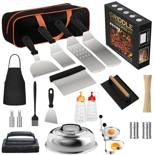 134 Pcs Griddle Accessories Kit for Blackstone - Perfect Flat Top Grill Accessories for Outdoor, Professional Round Melting Dome with Cast Iron Smash Burger Press for Barbecue.