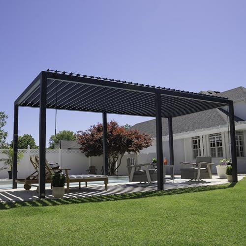 Backyard Discovery Sarasota 20' x 10' Galvanized Steel Louvered Pergola Kit with Adjustable Roof, Shade, Rain Protection, High-Wind Rating, Gutter System for Outdoor Patio, Garden, Deck, Entertaining