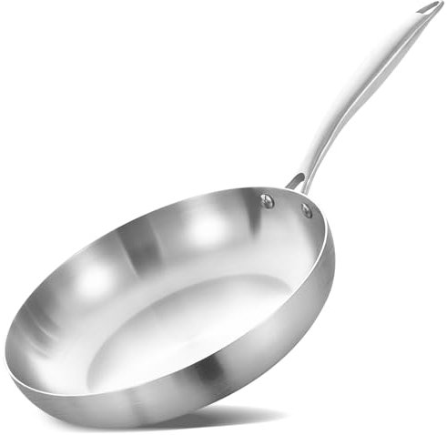 LOLYKITCH 26 CM Tri-ply Stainless Steel Frying Pan,Induction Cooking Pan,Riveted Ergonomic Handle and Oven Safe,Even Heating