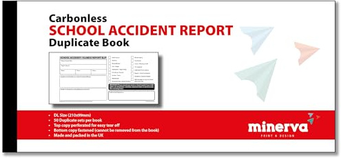 Accident Report Duplicate Book with NCR Paper - Records for School Incidents & Illnesses, DL Size 210x99mm - Pack of 10