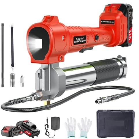 10000 PSL Electric Grease Gun: Grease Gun Battery Powered with 2 Batteries and Charger, Heavy Duty Cordless Grease Guns with LED Light for Trailer, Car Boat Truck Machinery Maintenance (Style2)