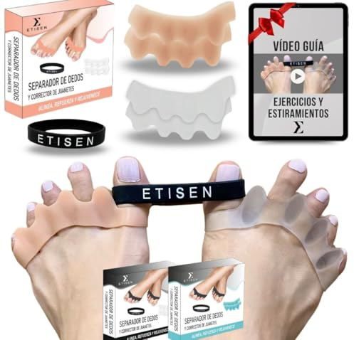 ETISEN, Separadores de Dedos de los Pies, (2 pares = 2 niveles) + Banda Anti-Juanetes, separador dedos pie, espaciador de dedos, corrector de dedos, restaurar los pies, 0% BPA, (Carne y transparente)