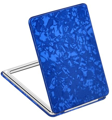 Compact Vanity Makeup Mirror for Men Women Girls, Amazing Travel Cosmetic Mirrors for Pocket Handbag Purse Wallet, Portable Magnifying Handheld Small Mirror, Blue Rectangular Compact Mirror Two-Sided